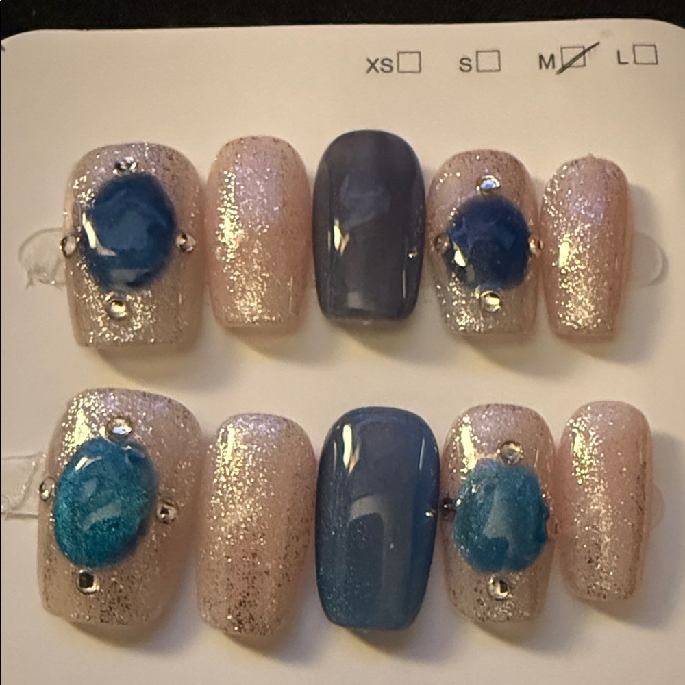 Glitter and Blue Press-On Nails